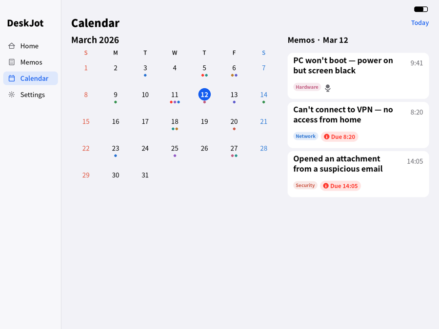 iPad calendar × day memos