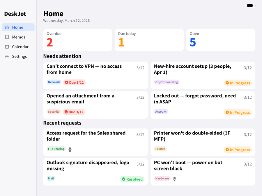 iPad dashboard