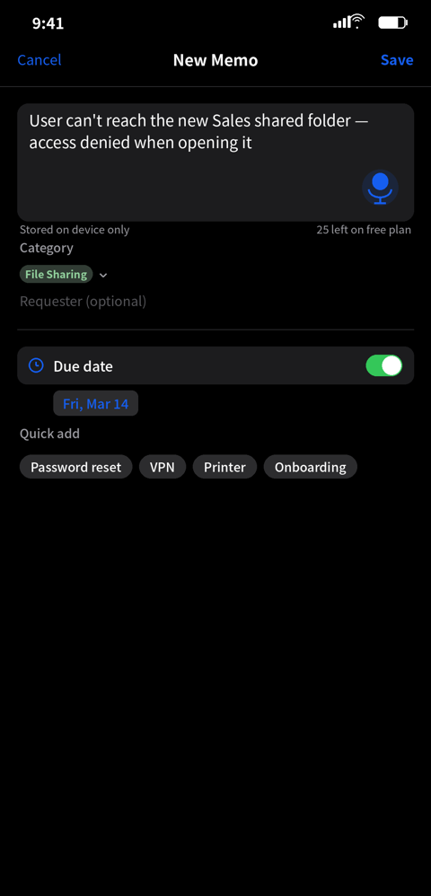 New memo with voice & due date