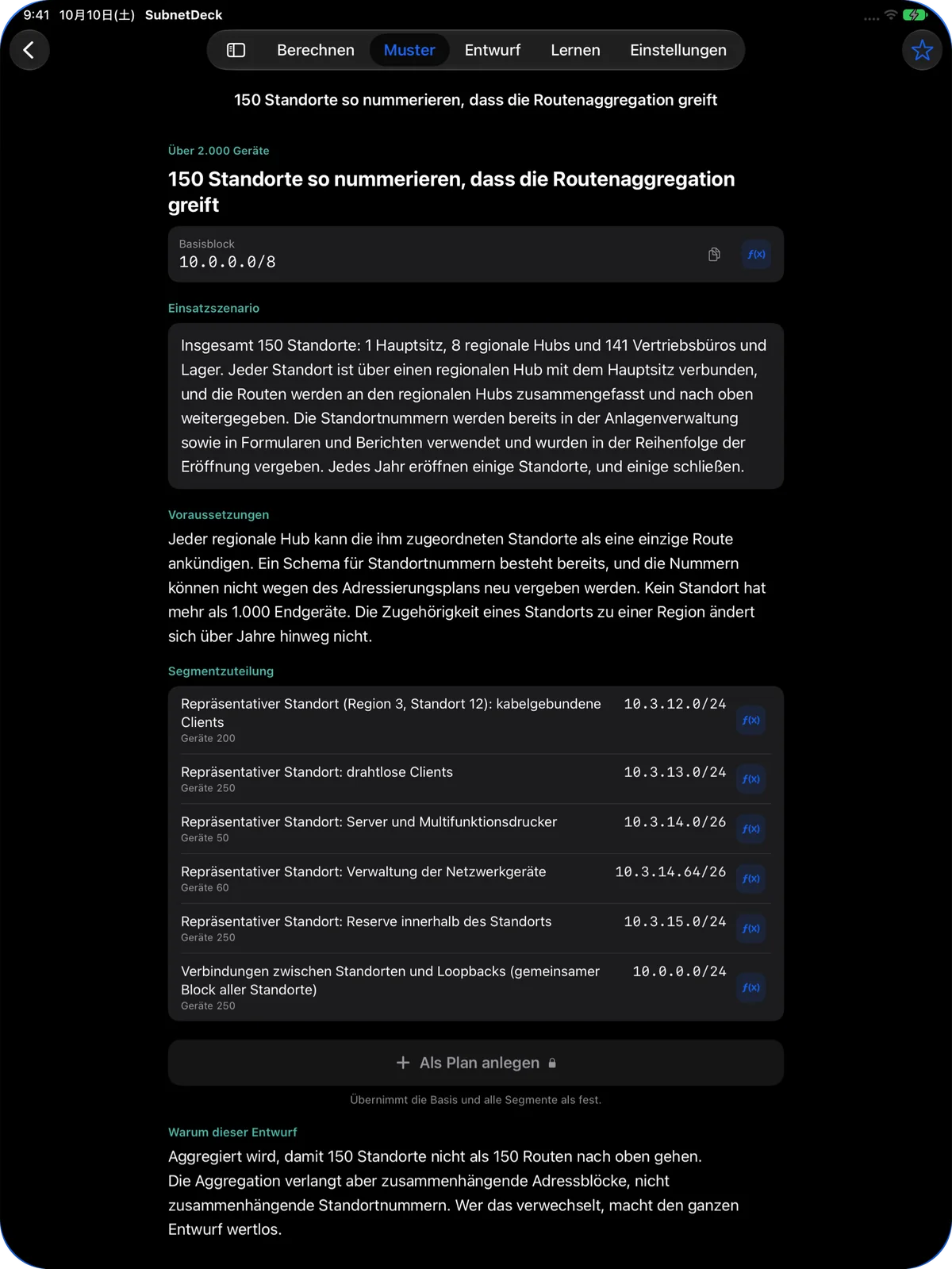 Ein kostenloses Muster auf dem iPad: 150 Standorte so nummerieren, dass die Routenaggregation greift