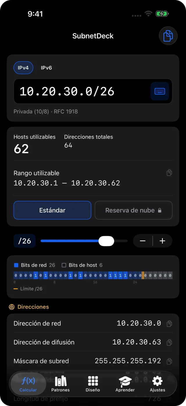 Cálculo de subred IPv4 para 10.20.30.0/26